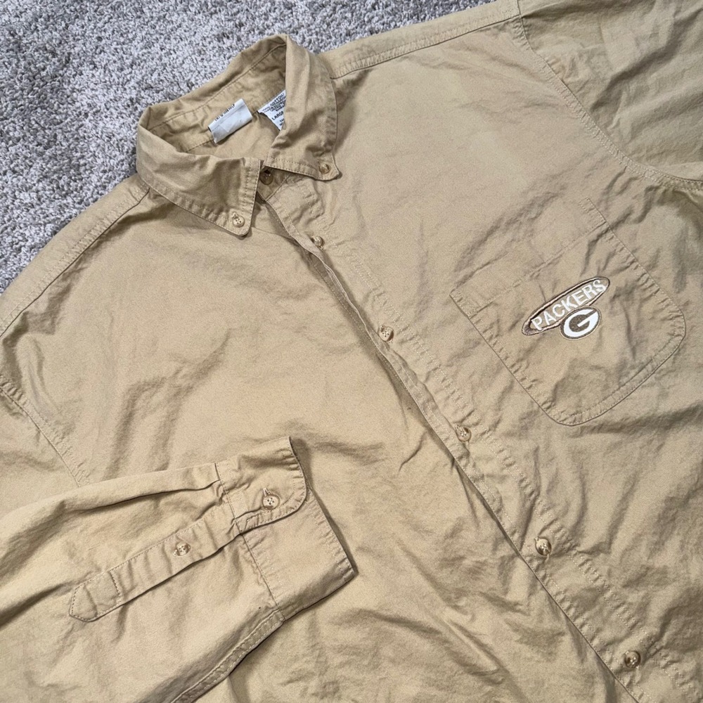 Vintage 1998 Green Bay Packers The Edge Button Down Men Tan Large EXCELLENT
